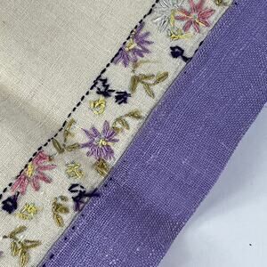 Vtg Purple Tea Towel Embroidered 28x17 Large Table Doily Handmade Applique POOR